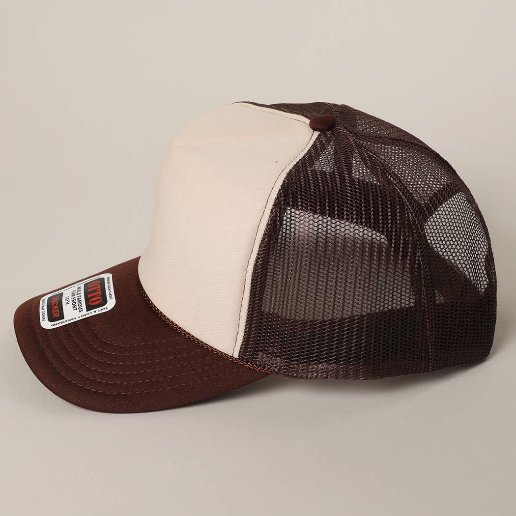 Two-Tone Mesh Back High Crown Foam Trucker Hat - Southern Sassy Boutique
