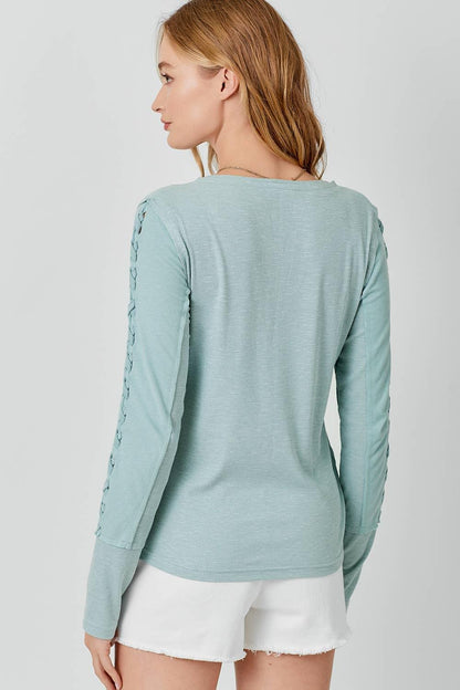Ribbed Braided Sleeve Top - Southern Sassy Boutique