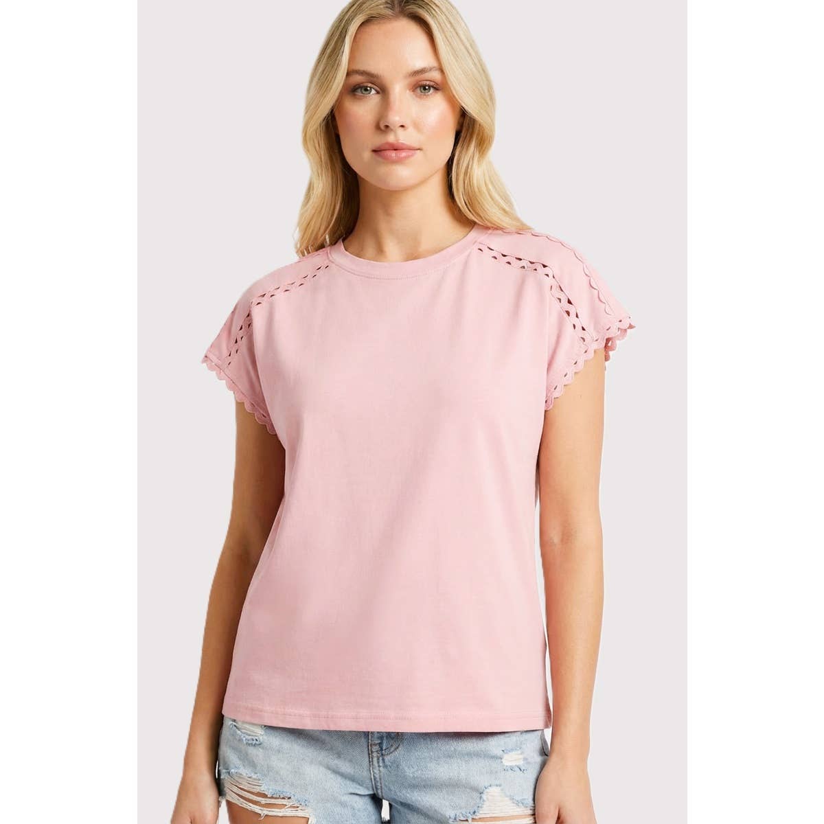Ric Rack Trimmed Shoulder Short Sleeve