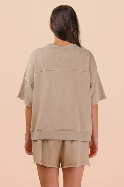 PLUS SIZE Mineral Washed Knit Casual Top & Shorts