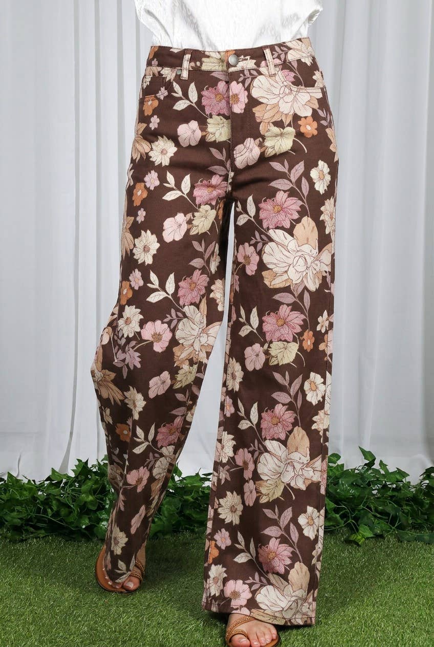 Floral Print Straight Leg Jean Pants