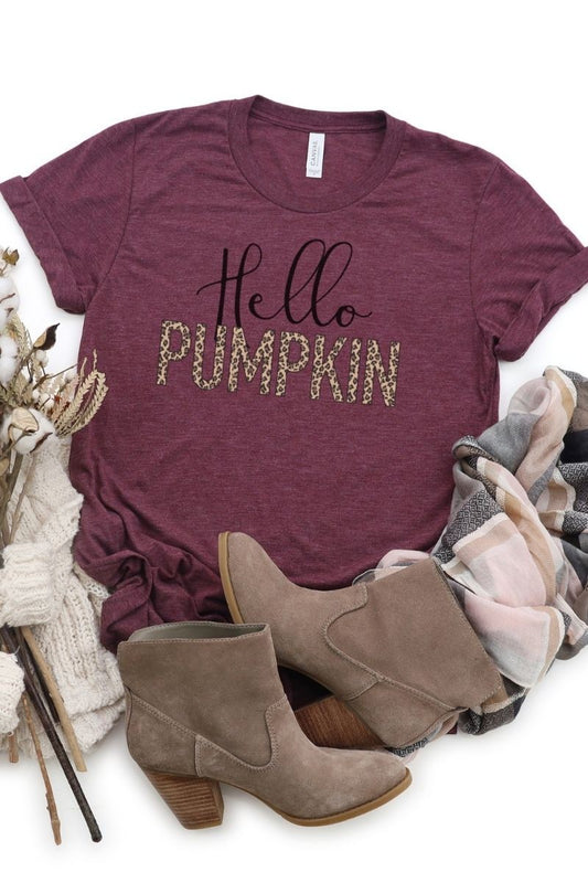 Hello Pumpkin Cheetah Print Tee - Southern Sassy Boutique
