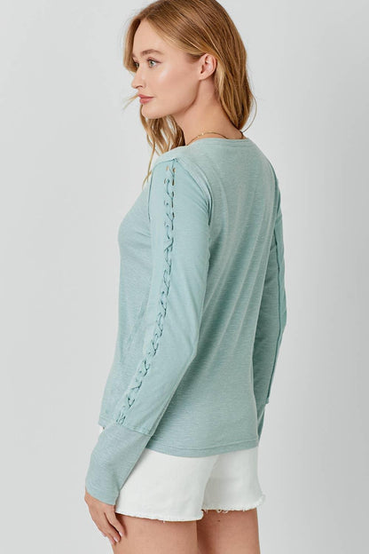 Ribbed Braided Sleeve Top - Southern Sassy Boutique