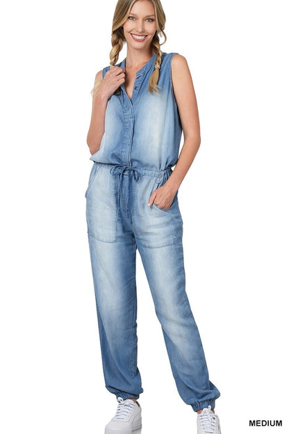 Chambray Sleeveless Jumpsuit