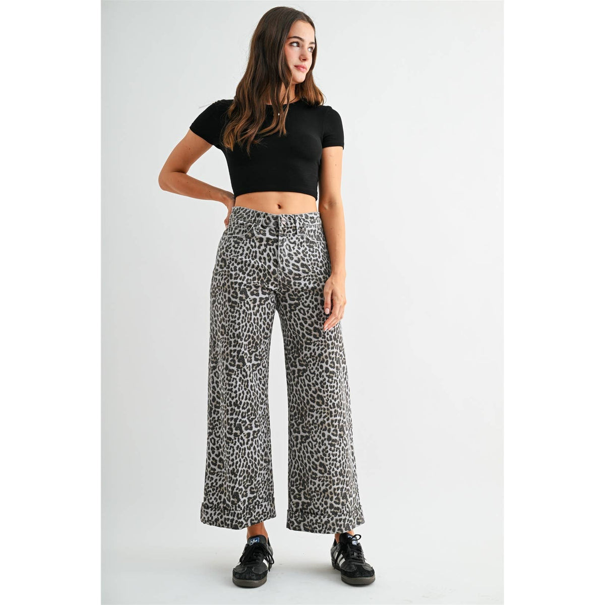 High-Rise Wide Leg Leopard Cropped Jeans