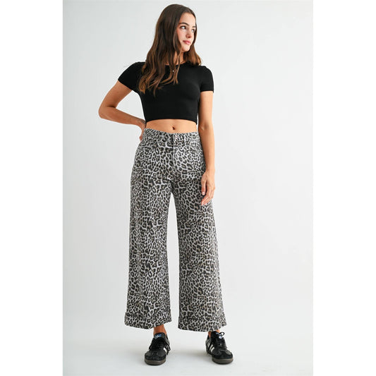 High-Rise Wide Leg Leopard Cropped Jeans