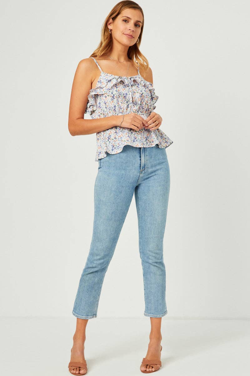 Floral Layer Ruffled Tie Front Cami