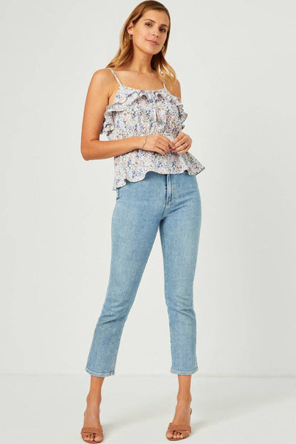 Floral Layer Ruffled Tie Front Cami