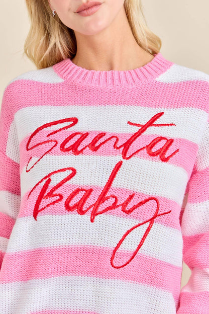 Santa Baby Sweater Featuring Bold Embroidered - Southern Sassy Boutique