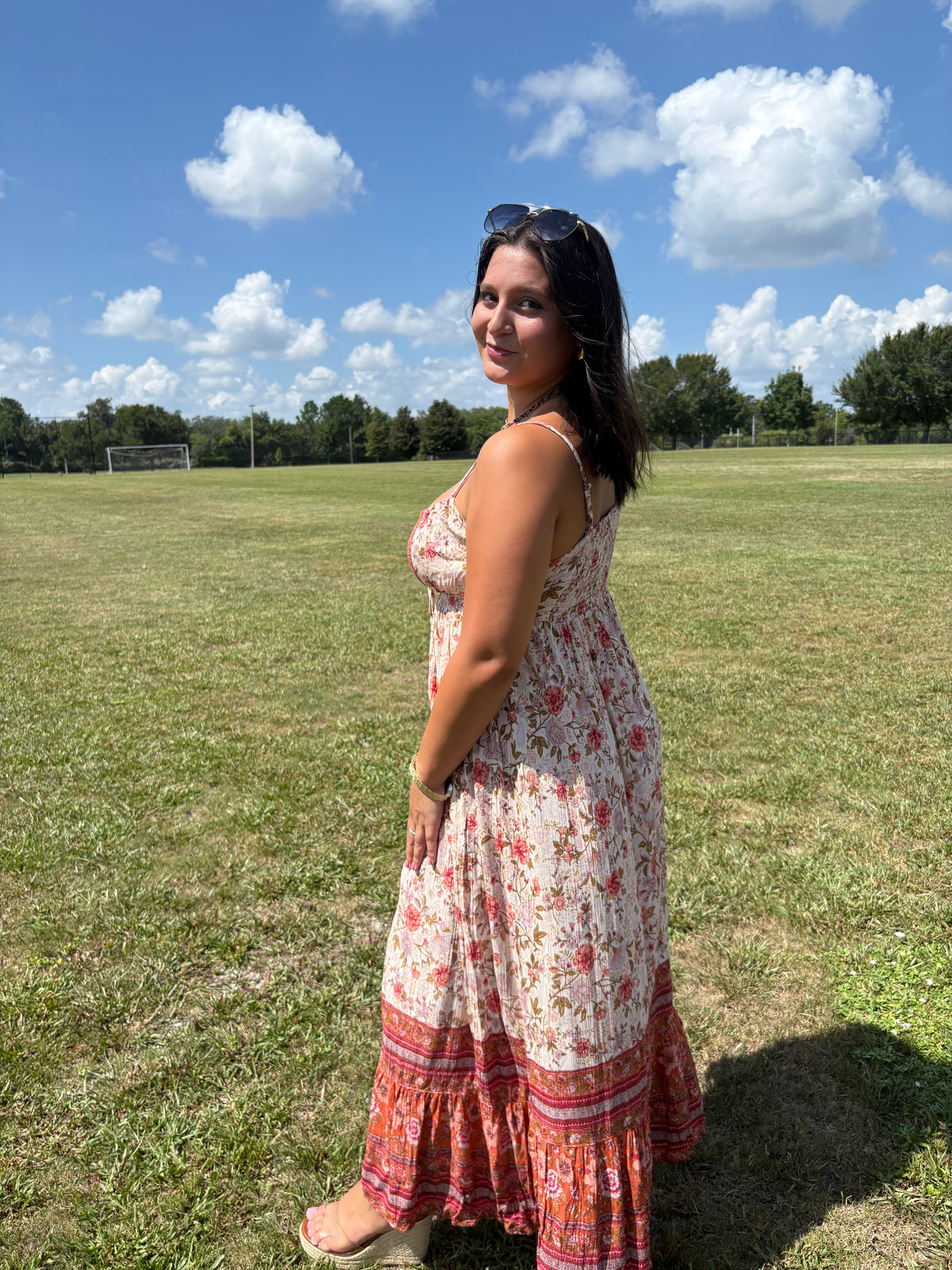Floral Print Burgundy Maxi Dress