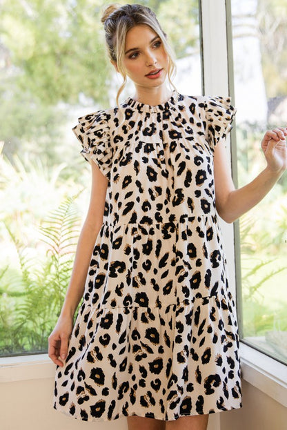 Leopard Print Cap Sleeve Dress