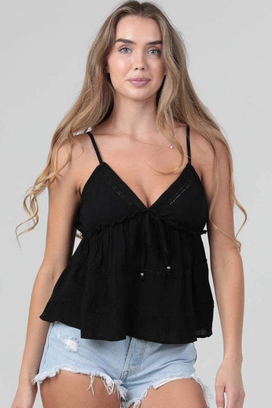 Lace Trim Tiered Cami Tank Top