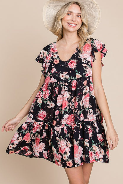 Floral Swing Bubble Chiffon Dress