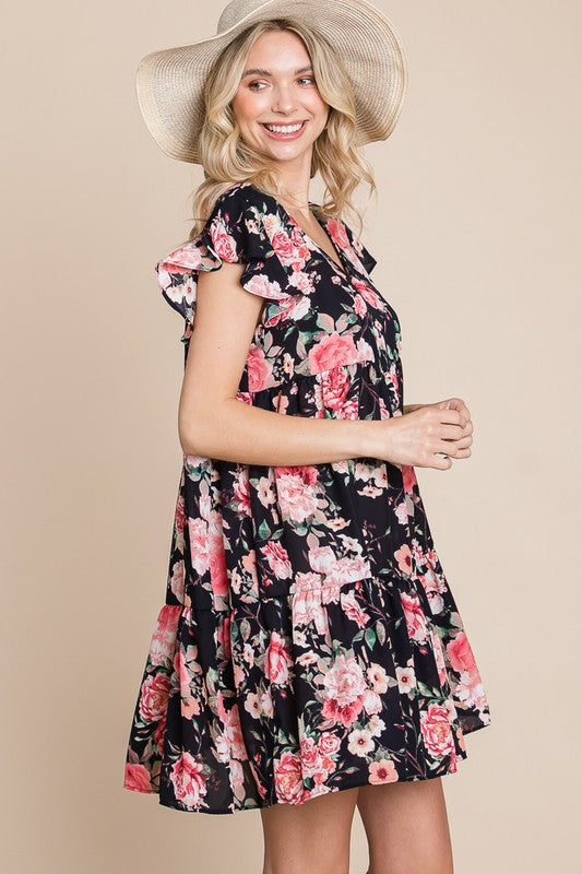 Floral Swing Bubble Chiffon Dress