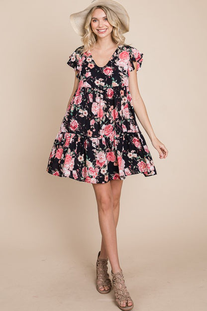 Floral Swing Bubble Chiffon Dress