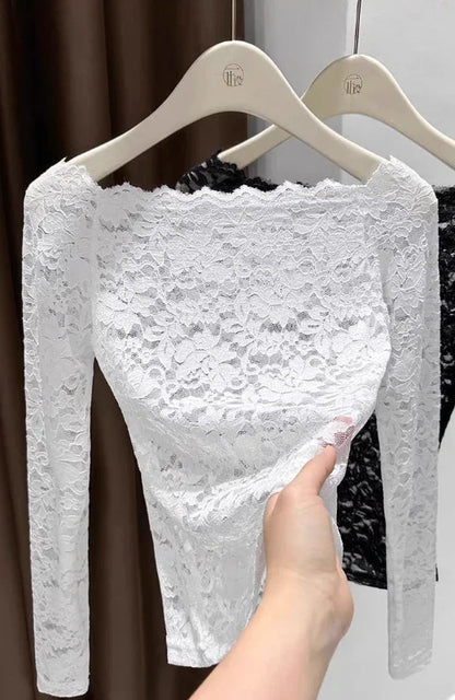 Off the shoulder Sheer Mesh Floral Lace Layering fitted Top - Southern Sassy Boutique