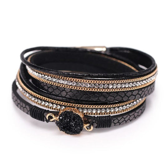 Druzy Leather Wrap Bracelet with Magnetic Clasp