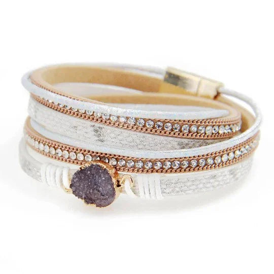 Druzy Leather Wrap Bracelet with Magnetic Clasp - Southern Sassy Boutique
