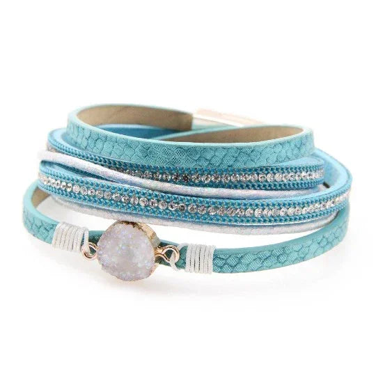 Druzy Leather Wrap Bracelet with Magnetic Clasp - Southern Sassy Boutique