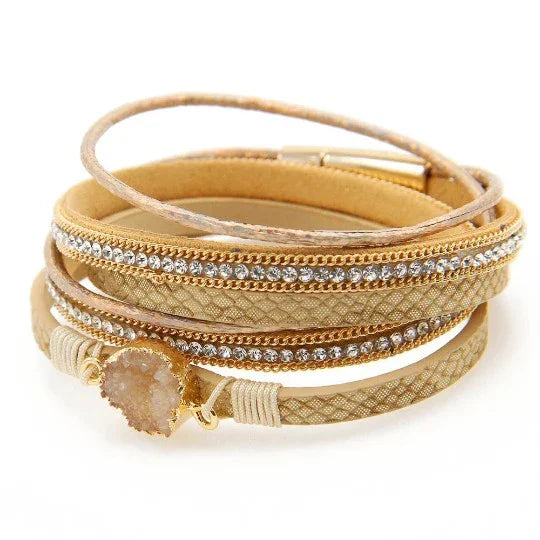 Druzy Leather Wrap Bracelet with Magnetic Clasp - Southern Sassy Boutique