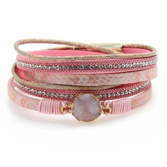 Druzy Leather Wrap Bracelet with Magnetic Clasp - Southern Sassy Boutique