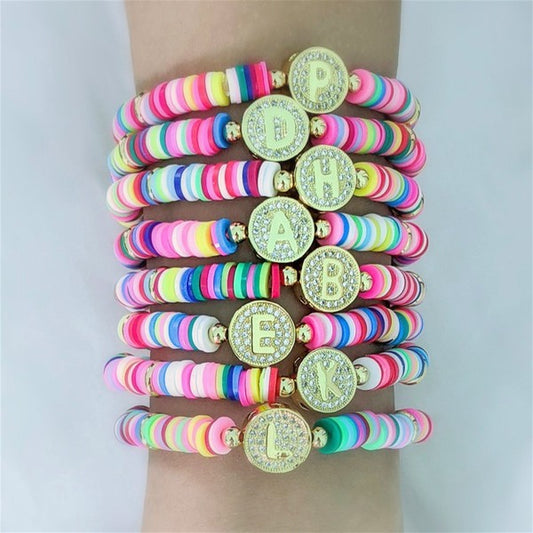 Colorful Clay Disc Personalized Initial Bracelet