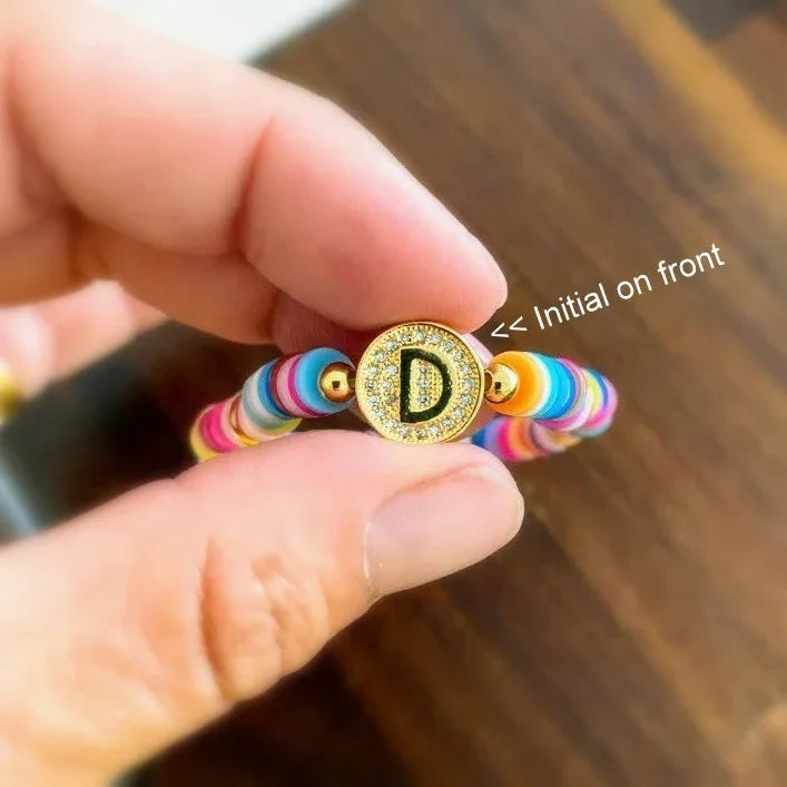 Colorful Clay Disc Personalized Initial Bracelet - Southern Sassy Boutique