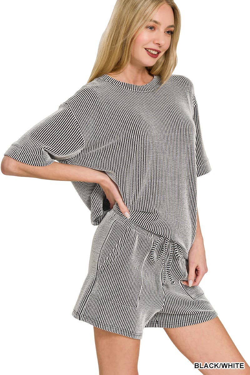 Ribbed Half Sleeve Tee & Short Pants 2PC Set