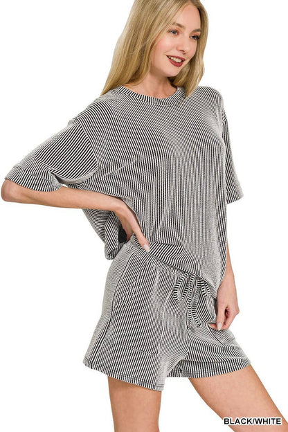 Ribbed Half Sleeve Tee & Short Pants 2PC Set