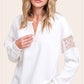 Embroidered Crochet V-neck Long Sleeve Top