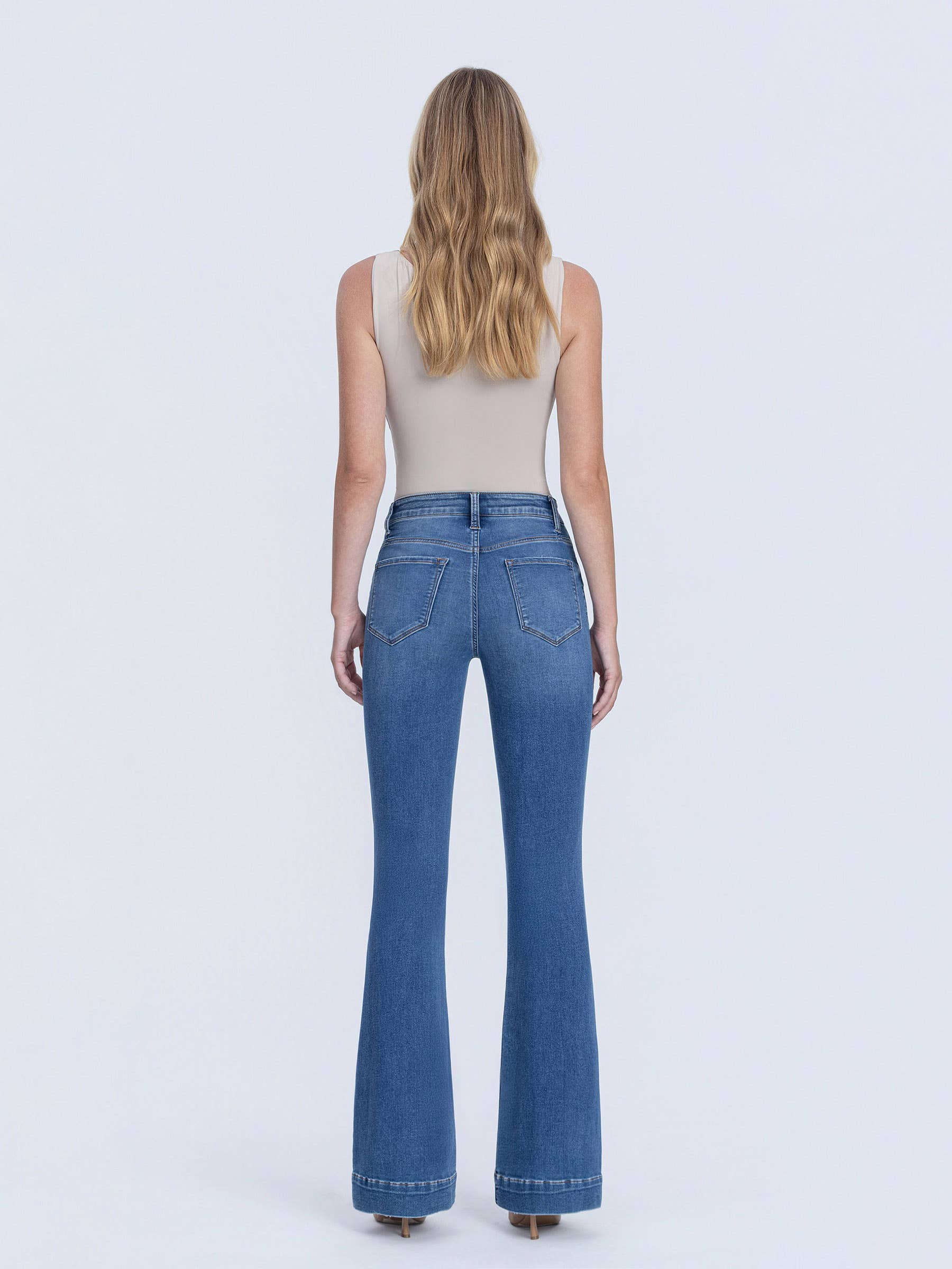SUPER HIGH RISE TROUSER HEM FLARE JEANS LV1955 - Southern Sassy Boutique