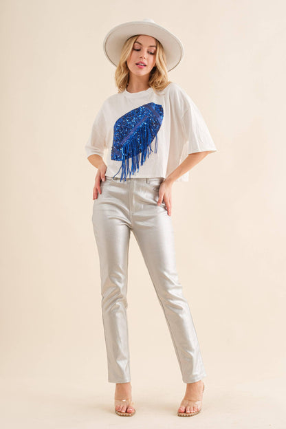Embellished Sequin Game Day Graphic Crop T Shirt - Southern Sassy Boutique
