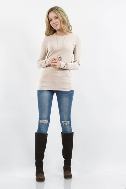Brushed Microfiber Long Sleeve Round Neck Tee