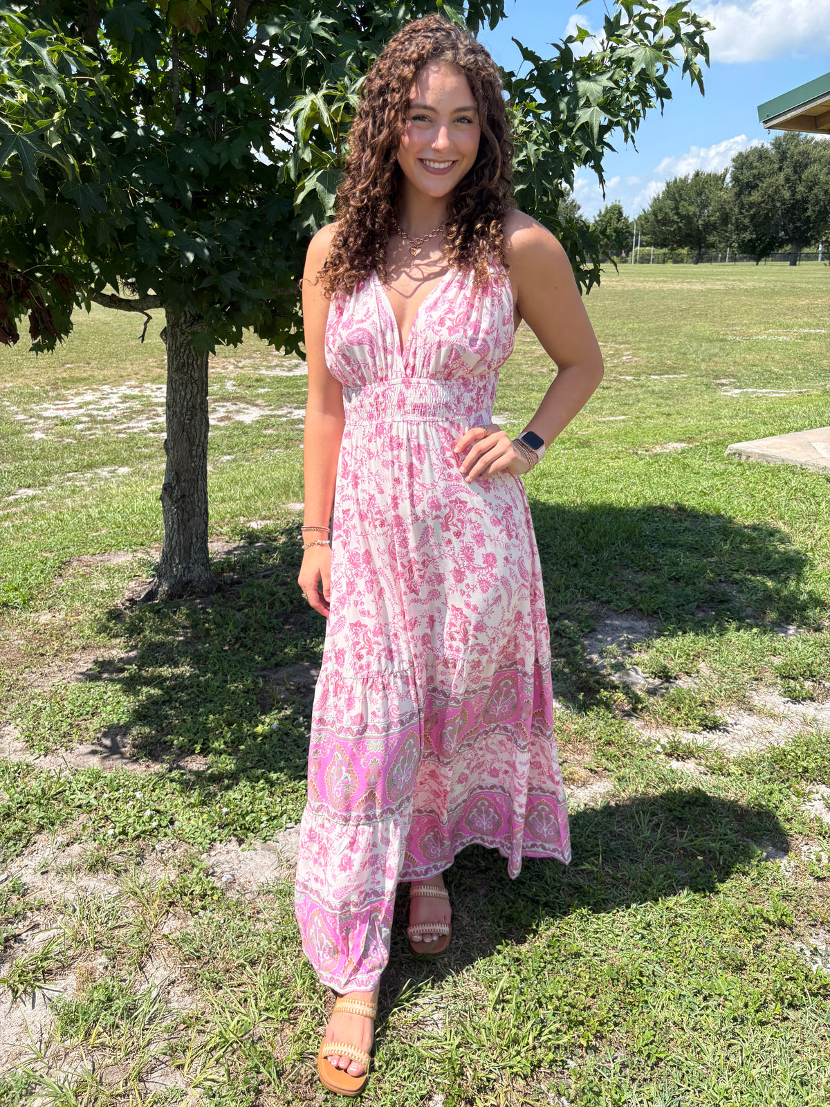 Border Print Maxi Dress