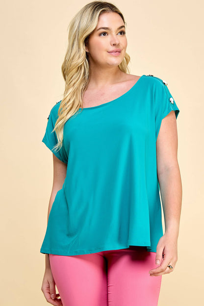 Curvy Short Sleeve Top with Shoulder Buttons