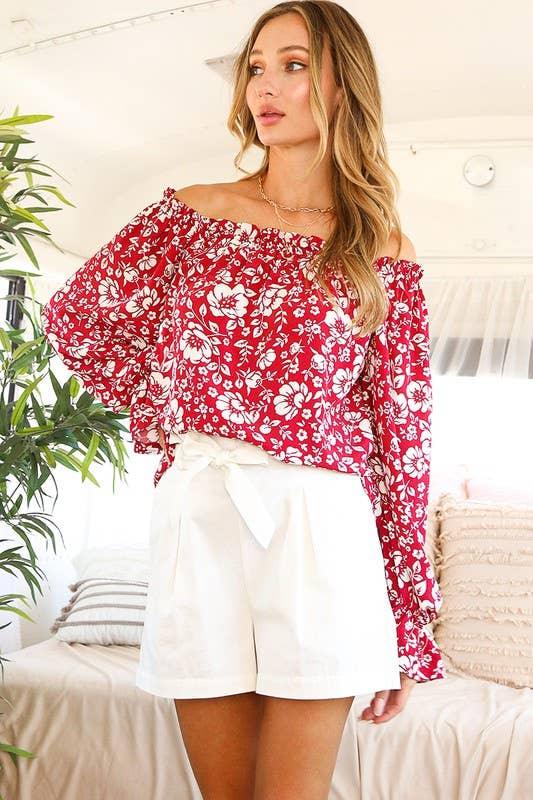 Floral Off The Shoulder Blouse Top - Southern Sassy Boutique