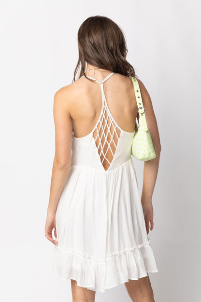 Woven Lattice Open Back Mini Dress