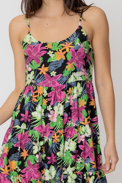 Tropical Print Tiered Mini Dress