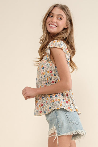 Floral Print Button Down Top