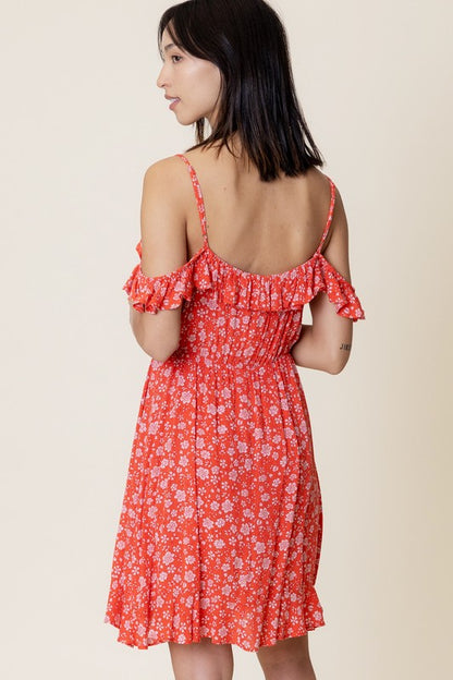 Cold Shoulder Floral Print Mini Dress