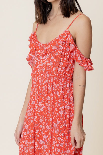 Cold Shoulder Floral Print Mini Dress