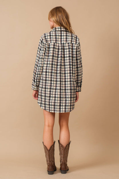 Yarn Dyed Plaid Metallic Wool Blend Button Jacket