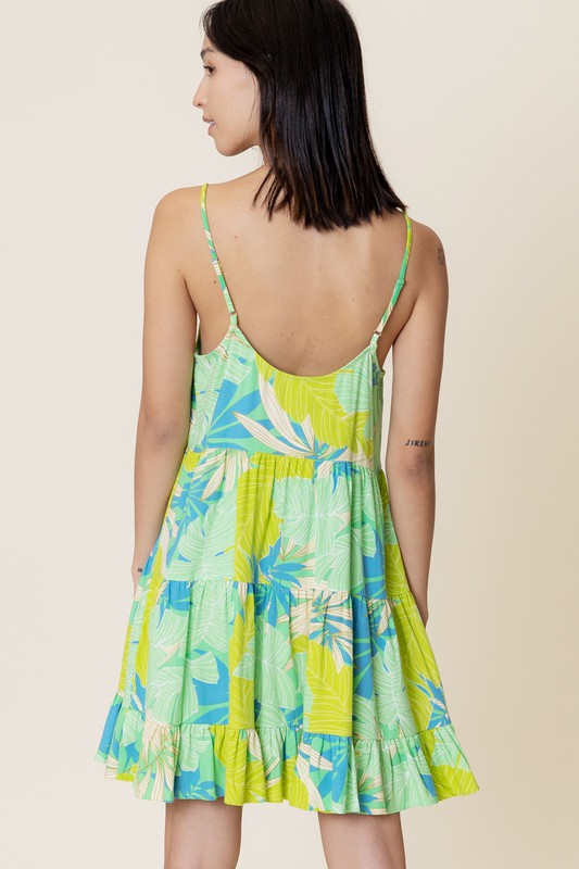 Babydoll Tropical Print Mini Dress