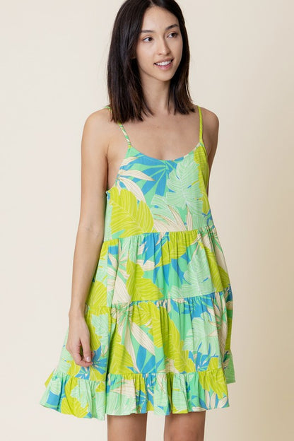 Babydoll Tropical Print Mini Dress