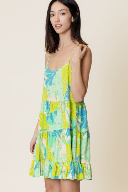 Babydoll Tropical Print Mini Dress