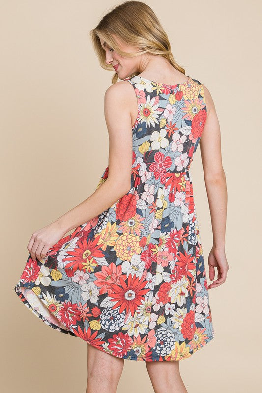 Floral Printed Sleeveless Babydoll Dress