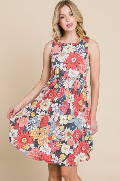 Floral Printed Sleeveless Babydoll Dress