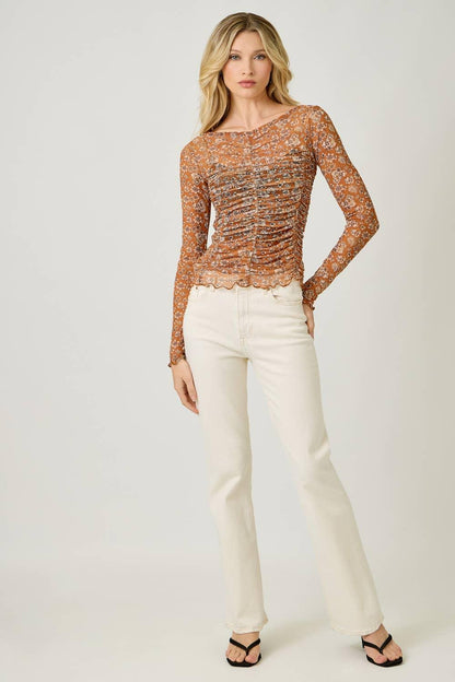 Lettuce Hem Mesh Print Top - Southern Sassy Boutique