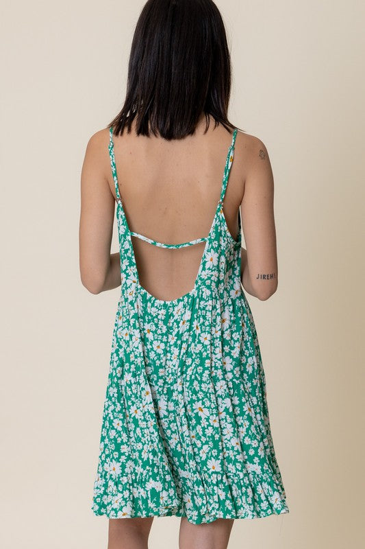 Open Back Floral Print Mini Dress