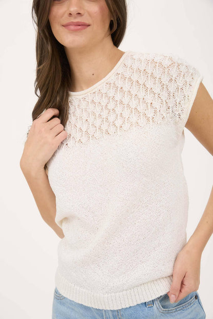 EYELET YOKE SWEATER KNIT TOP - Southern Sassy Boutique
